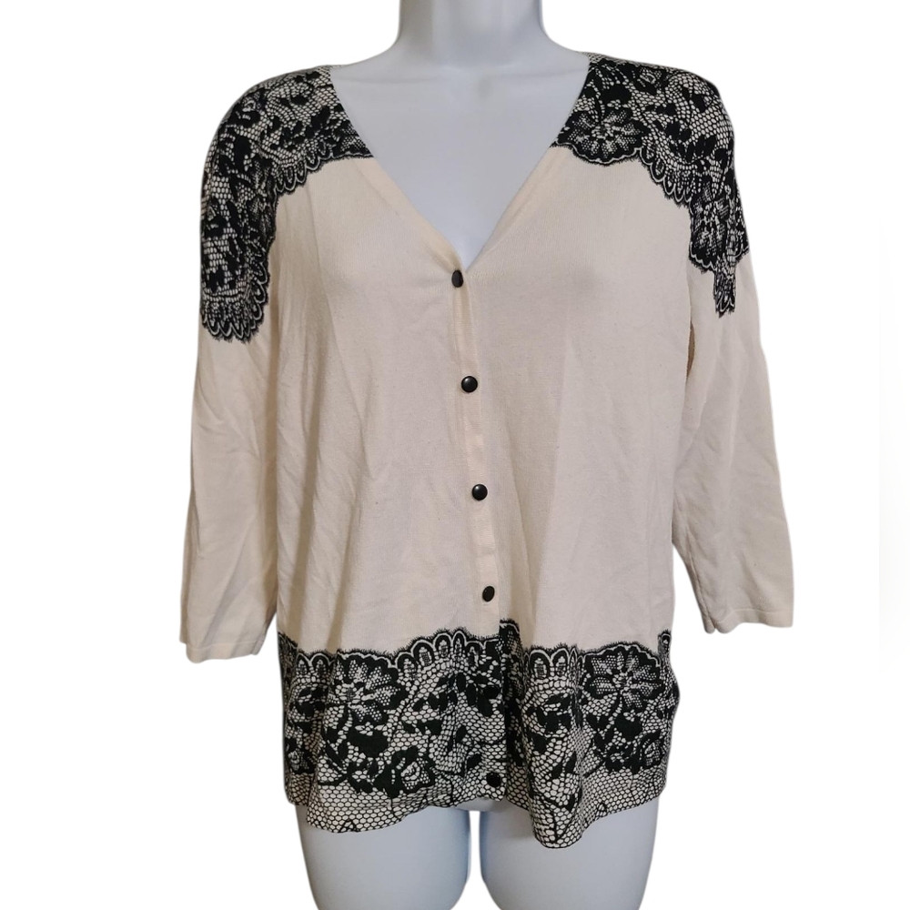 ROZ & ALI Lace-Look Cardigan M